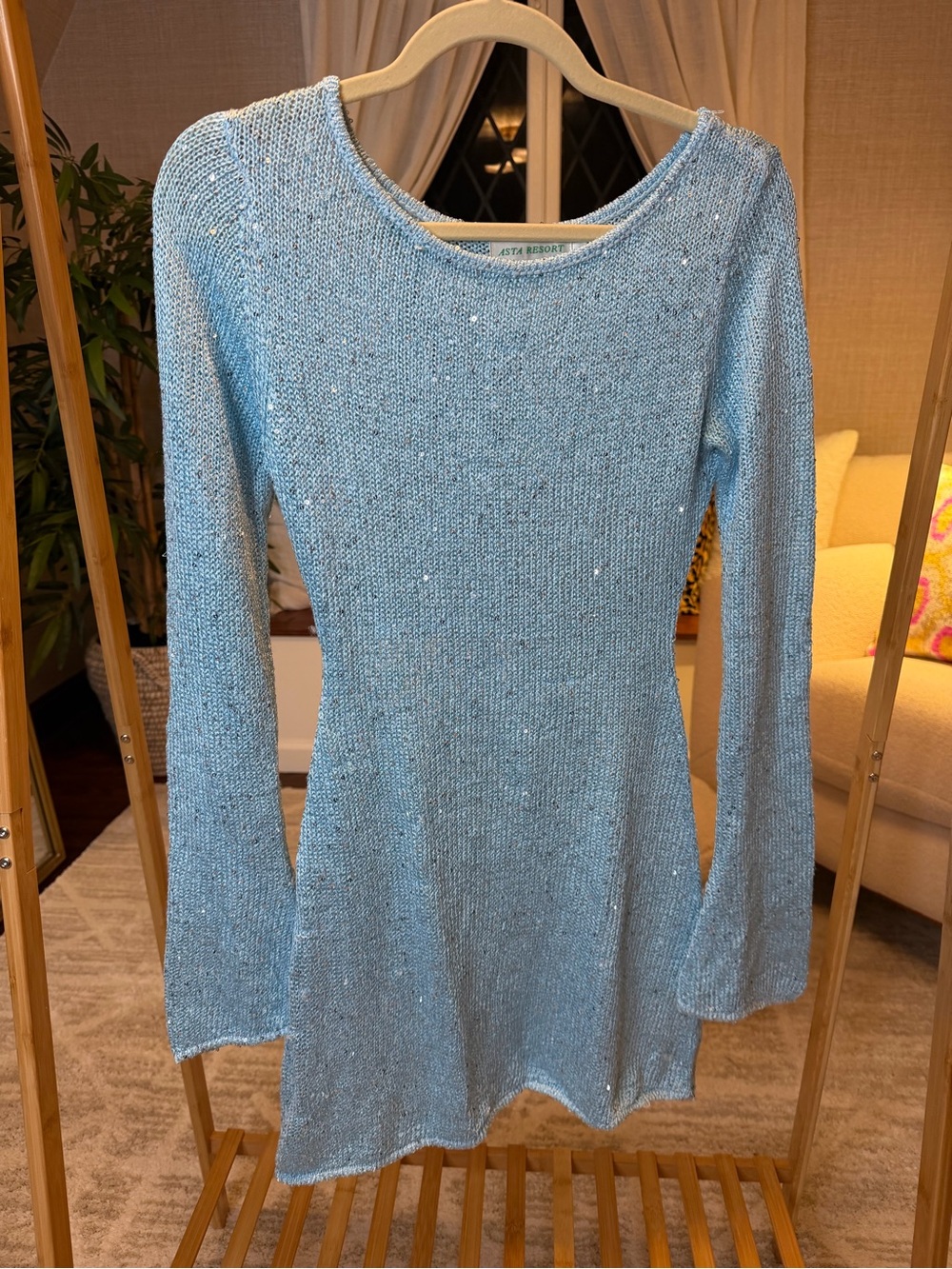 Light Blue Long-Sleeve Knit Dress
